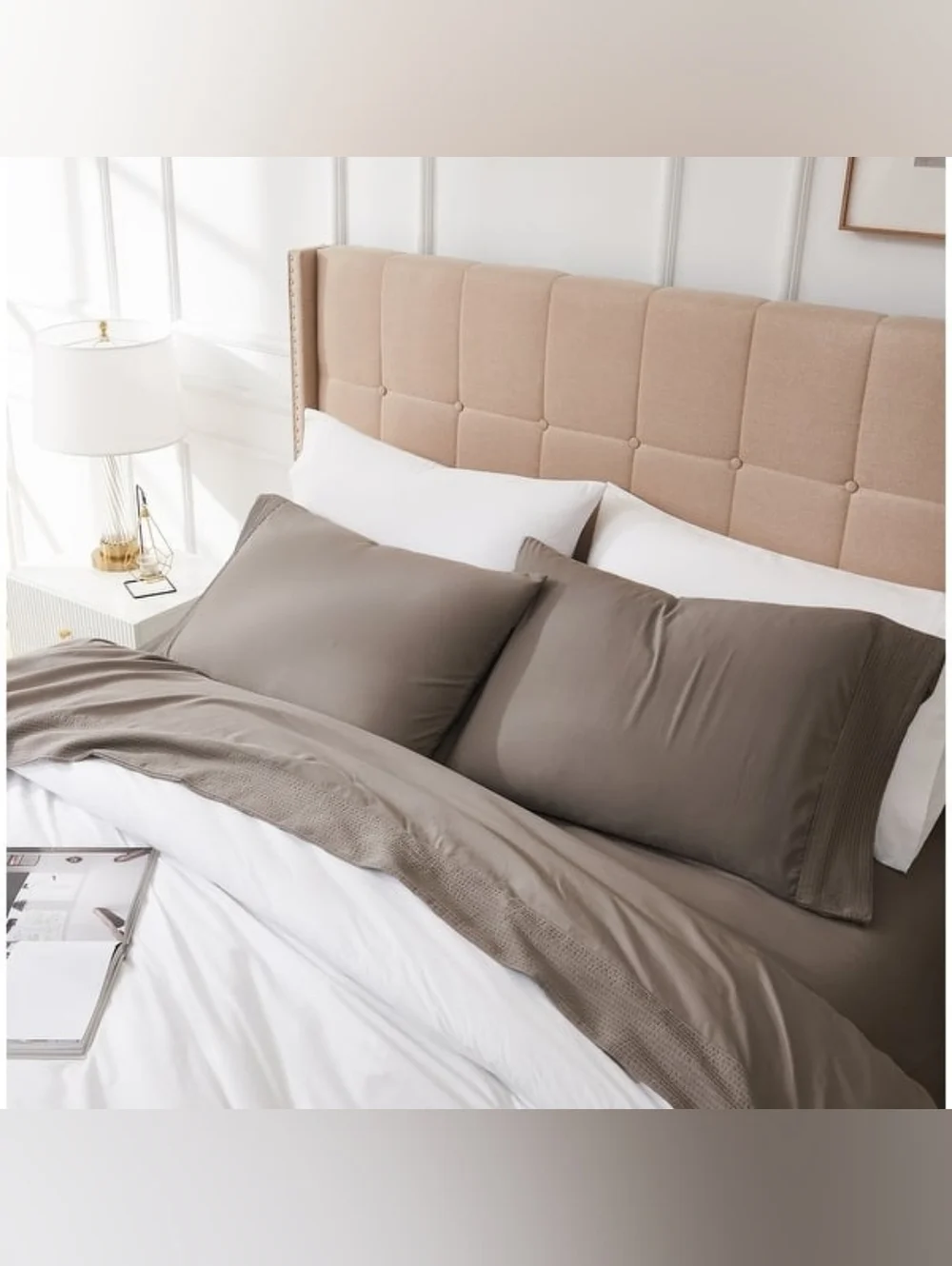 SOUTHSHORE LINENS Vilano 21-in Extra Deep Pocket Pleated Sheet Set QN Dark Taupe